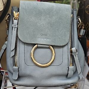 Chloe Gray Leather Backpack with Gold Accents